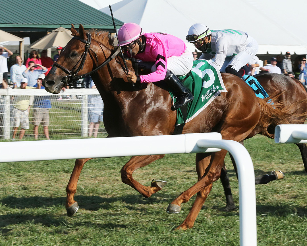 Red Danger wins the 2021 Kentucky Downs Juvenile Sprint