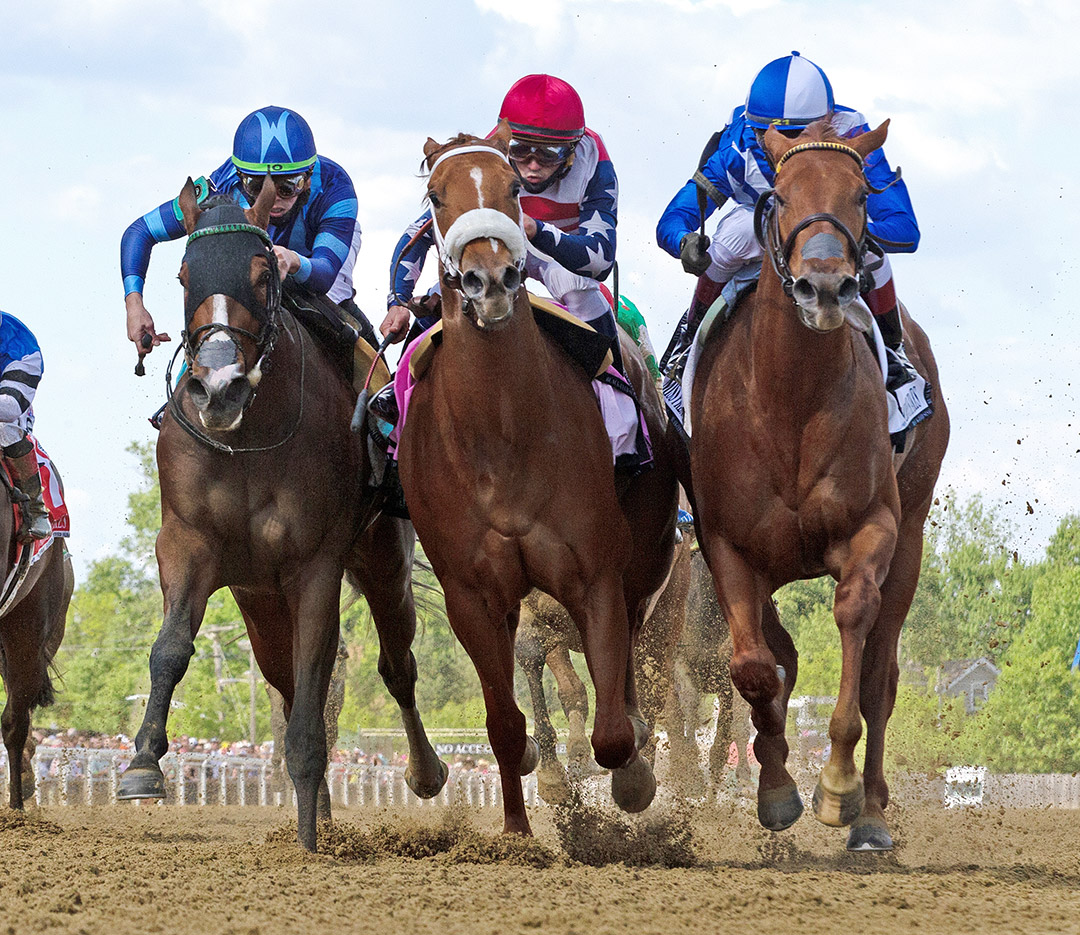 Red Ghost (right) wins the 2021 Miss Preakness Stakes at Pimlico Race Course