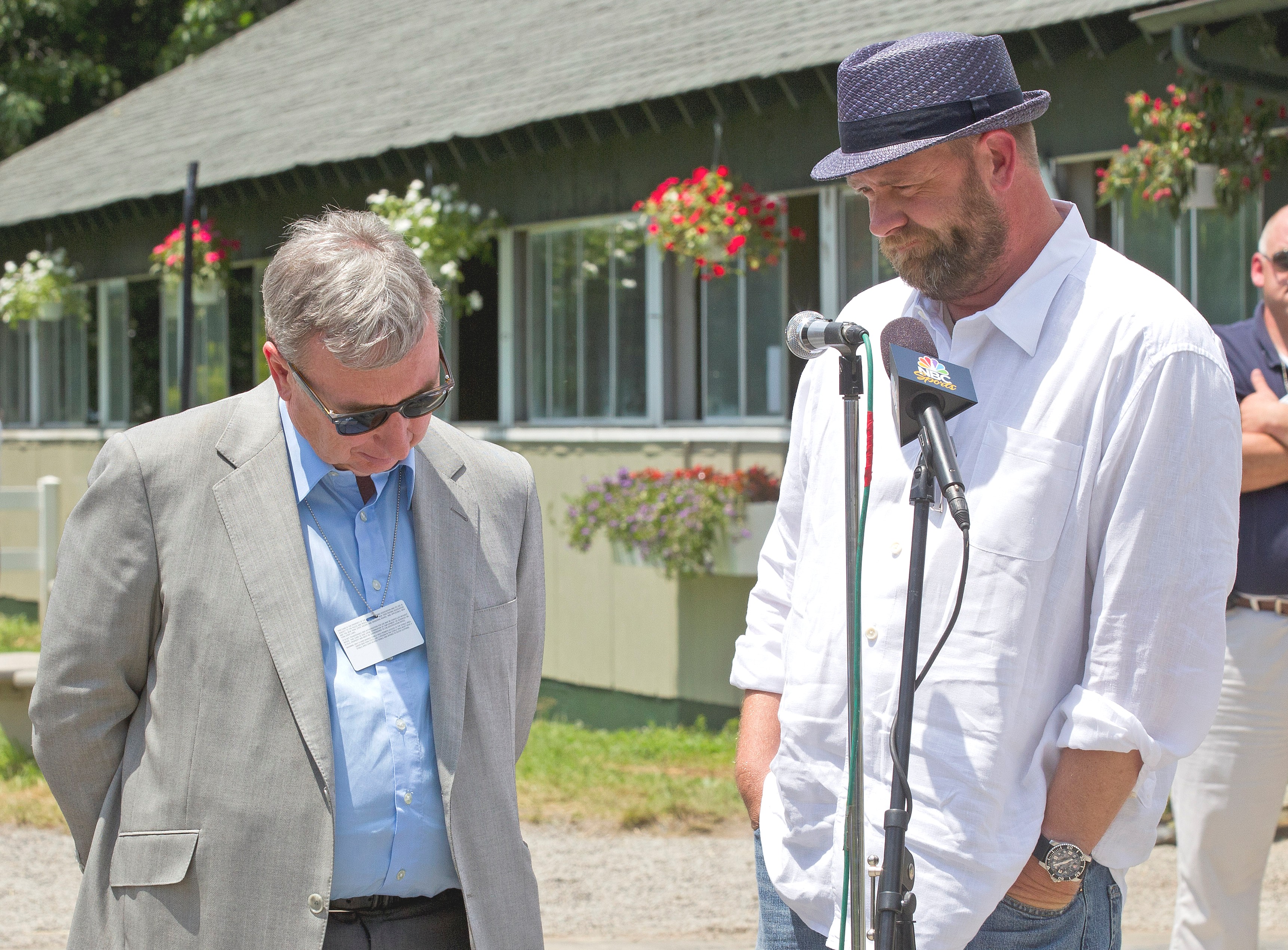 Paul Reddam (left) and Doug O'Neill announce that I'll Have Another is out of the Belmont