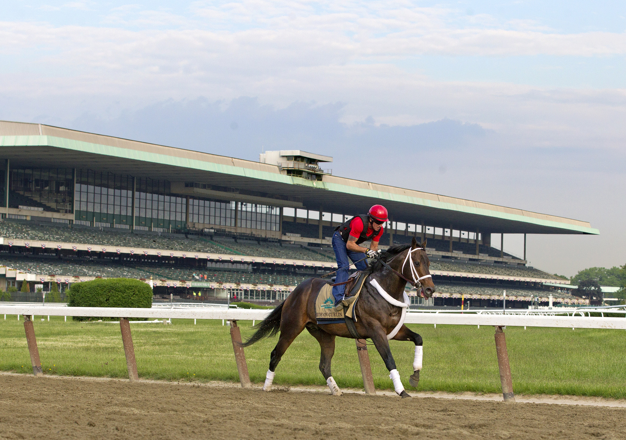 Ride On Curlin gallops at Belmont on May 27