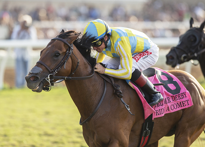 Ride a Comet wins the 2018 Del Mar Derby