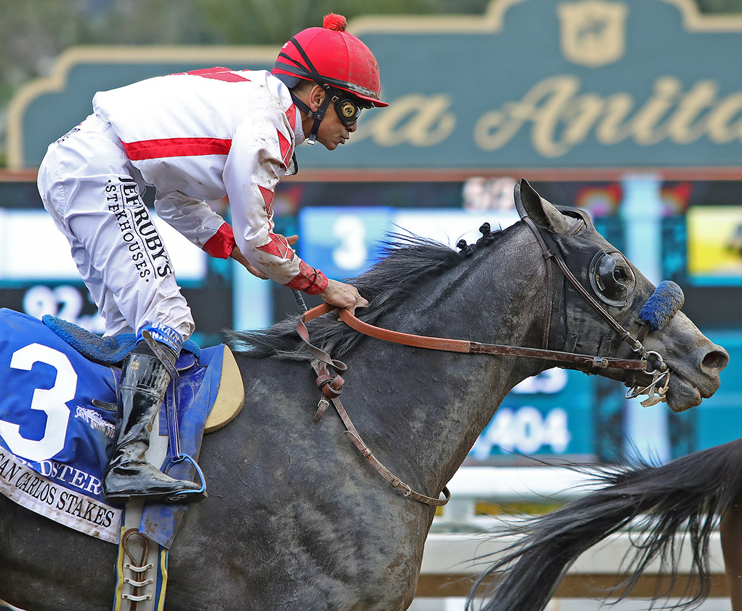 Roadster finishes second in the 2020 San Carlos Stakes at Santa Anita Park