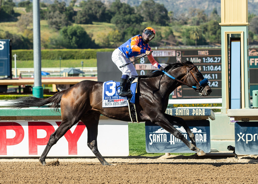 Rock Your World wins the 2021 Santa Anita Derby at Santa Anita