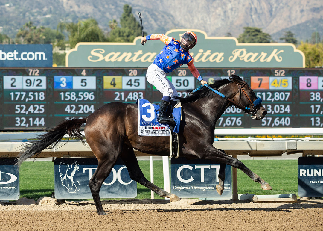 Rock Your World wins the 2021 Santa Anita Derby at Santa Anita