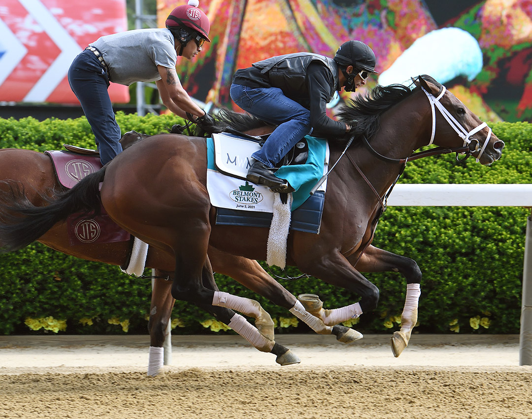 Rombauer (outside) trains at Belmont Park on May 28