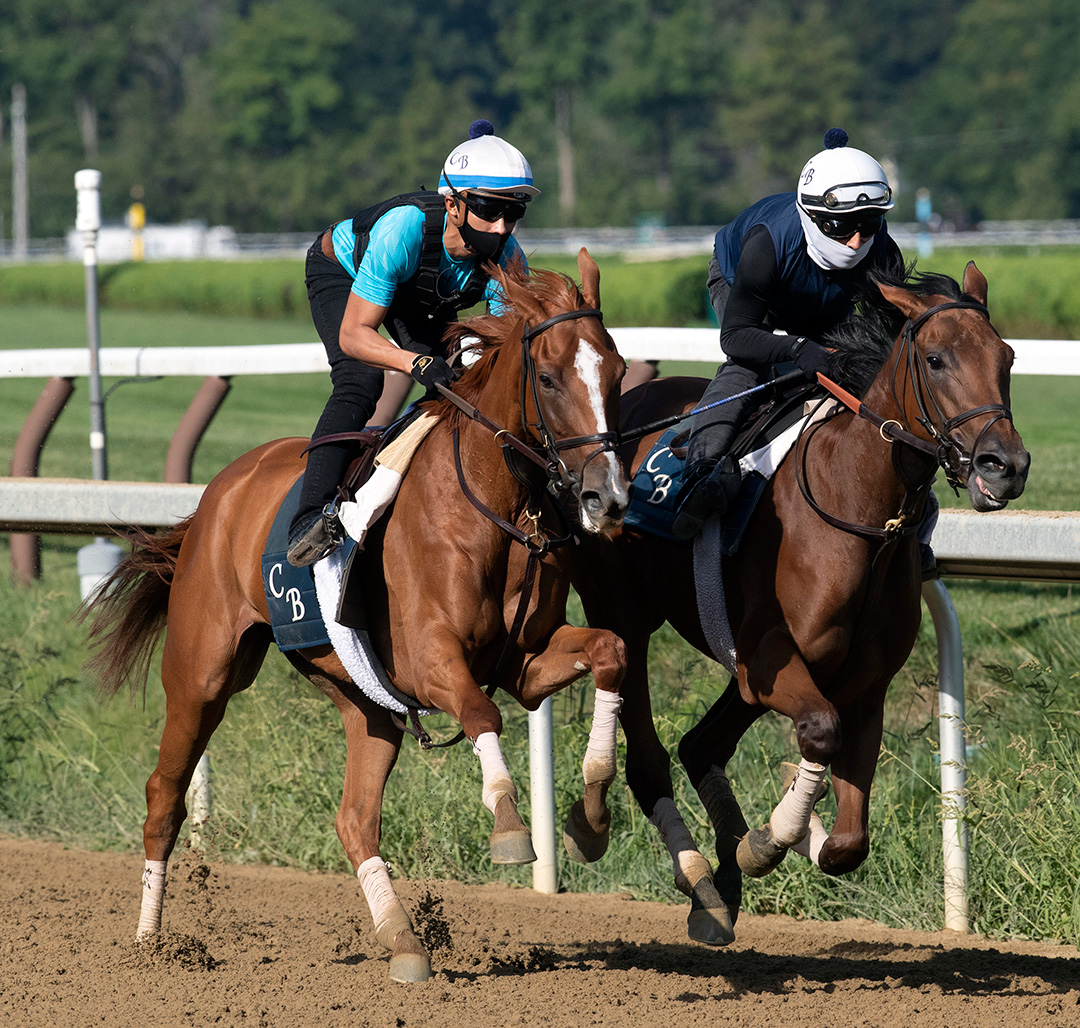 Royal Flag (left) trains at Saratoga on Aug. 28
