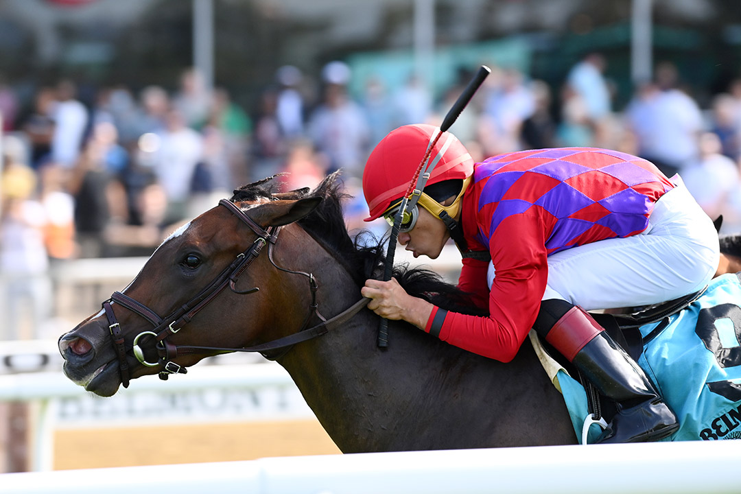 Runaway Rumour wins the 2021 Wild Applause Stakes at Belmont Park