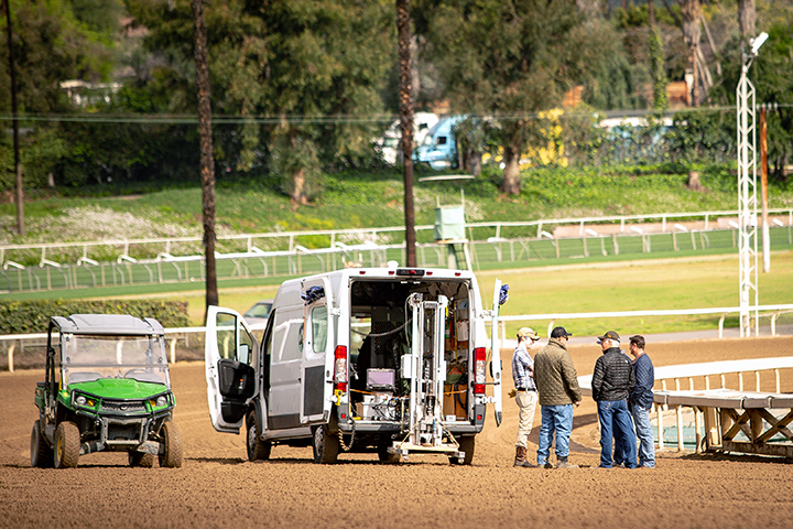 Dennis Moore testing the track at Santa Anita on March 7