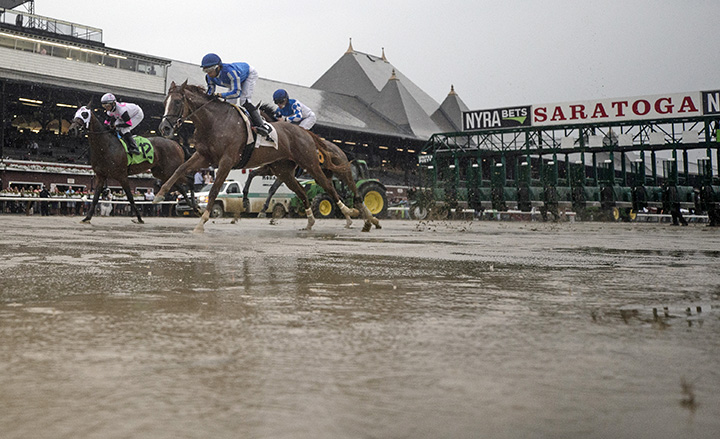 Saratoga Race Course rain, last race opening day, July 11, 2019