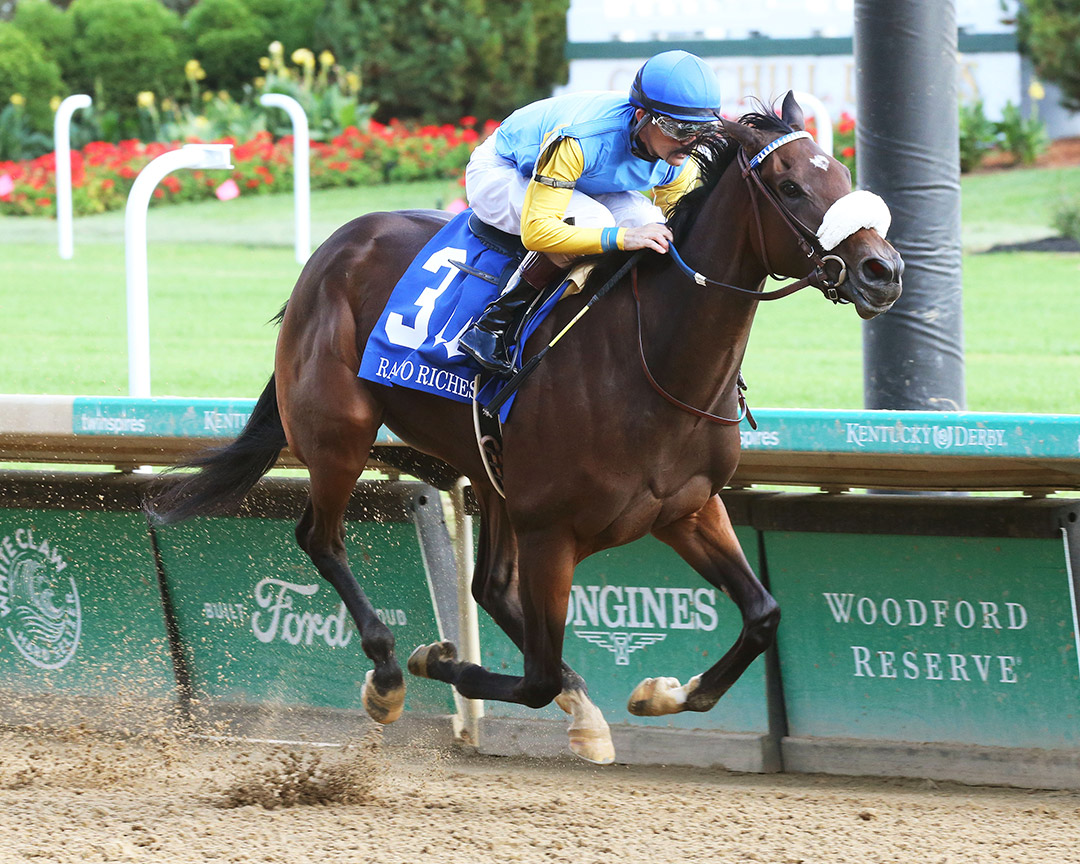 Sandstone wins the 2021 Rags to Riches Stakes at Churchill Downs