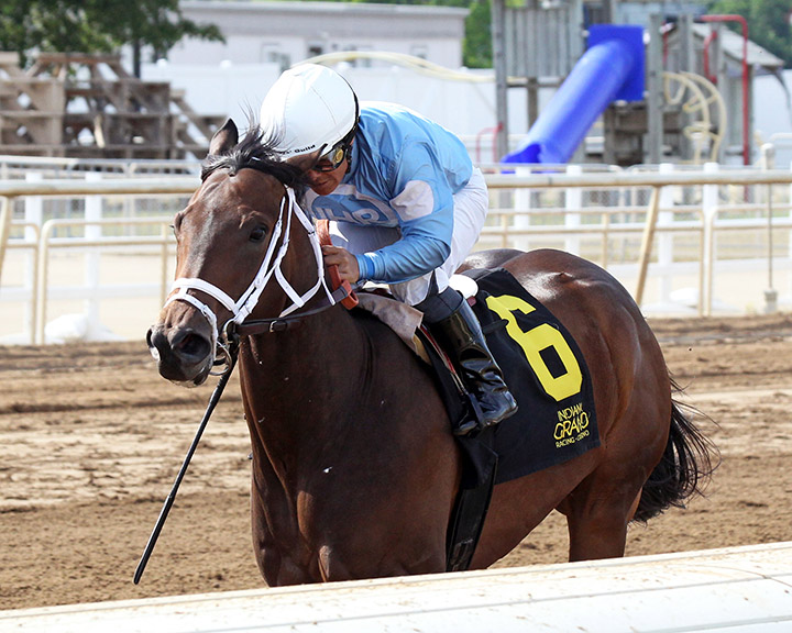 Sandy's Newsgirl wins the 2020 Swifty Sired Fillies Stakes at Indiana Grand
