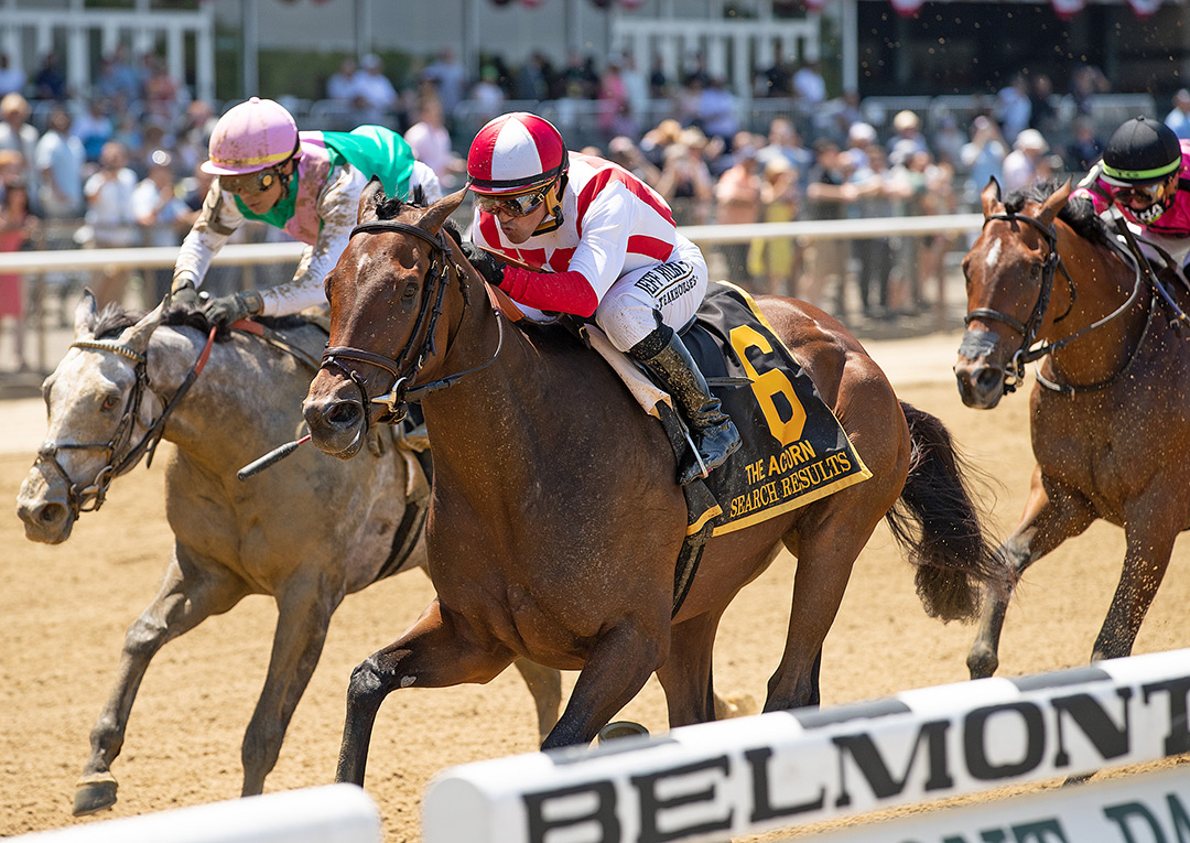 Search Results wins the 2021 Acorn Stakes at Belmont Park