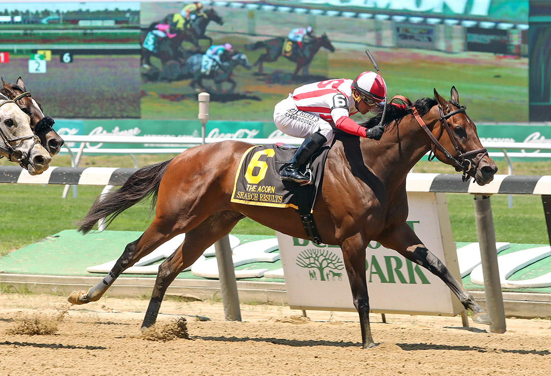 Search Results wins the 2021 Acorn Stakes at Belmont Park