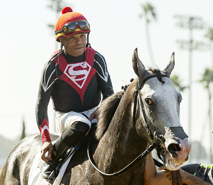 Martin Pedroza aboard Shades of Victory at Santa Anita Park