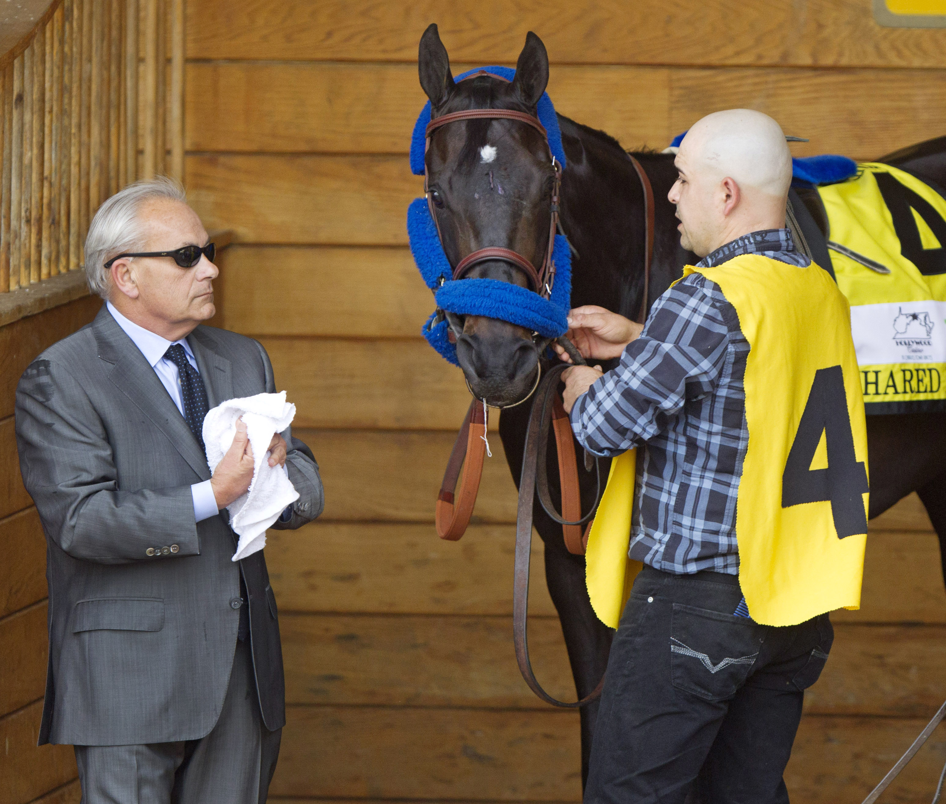 Shared Belief with Jerry Hollendorfer in the Charles Town paddock