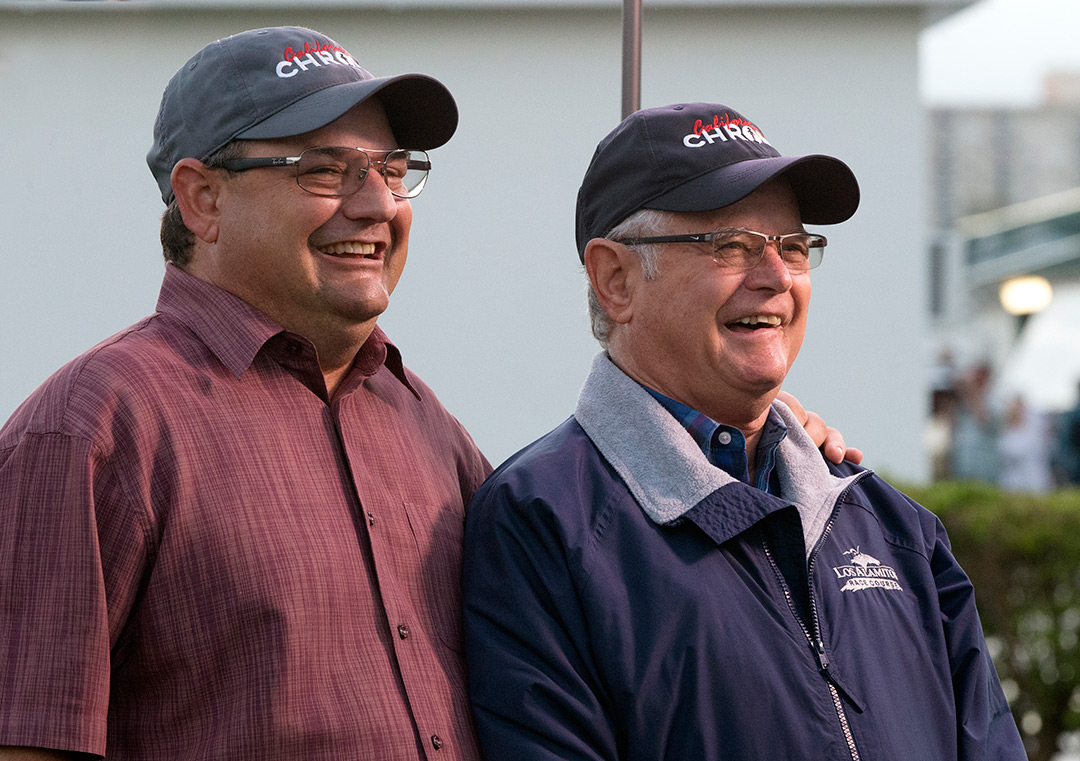 Alan Sherman and trainer Art Sherman in 2017