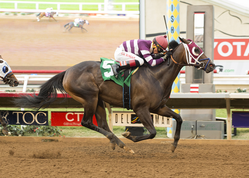 Show It N Moe It wins the CTBA Stakes under apprentice Evin Roman at Del Mar 8.2.17_BA