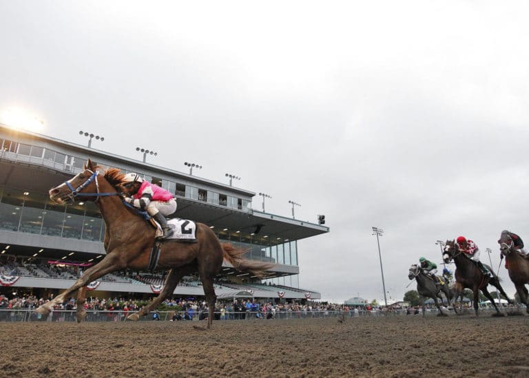 Sippin Fire, under Rocco Bowen, wins the Washington Cup Sophomore Stakes