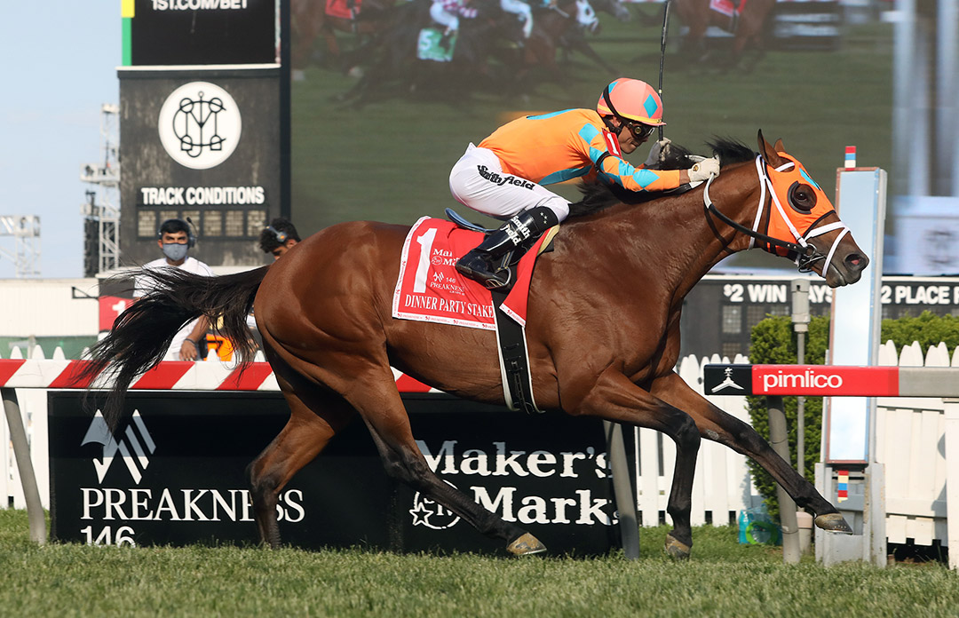 Somelikeithotbrown wins the 2021 Dinner Party Stakes at Pimlico Race Course