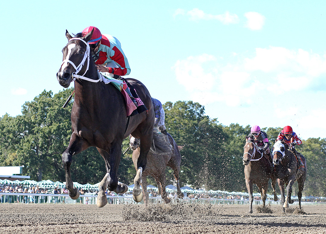 Speaking wins the 2021 Smoke Glacken Stakes at Monmouth Park