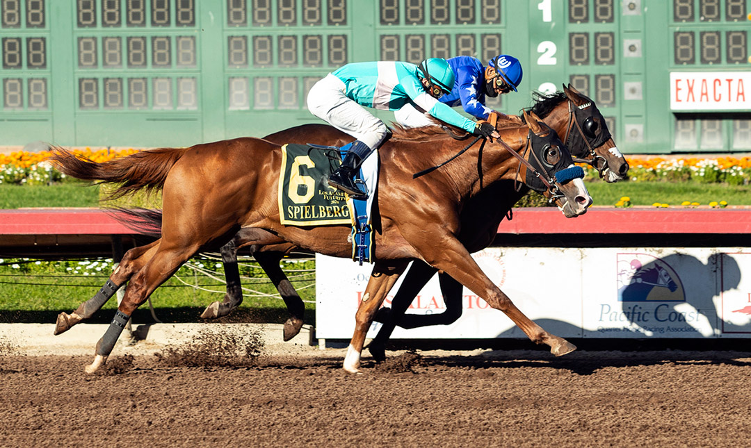 Speilberg (outside) wins the 2020 Los Alamitos Futurity at Los Alamitos Race Course