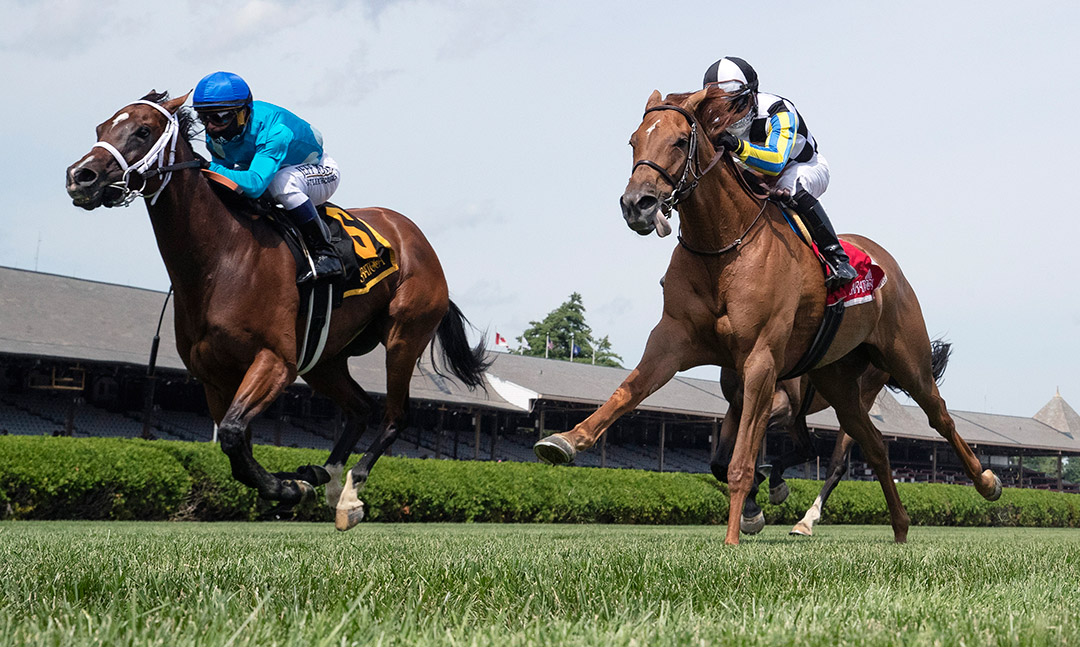 Call Me Love (right) finishes second in the 2020 Ballston Spa Stakes at Saratoga