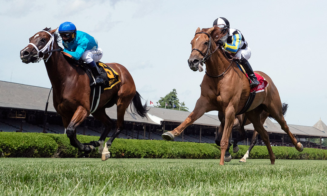 Call Me Love (right) finishes second in the 2020 Ballston Spa Stakes at Saratoga