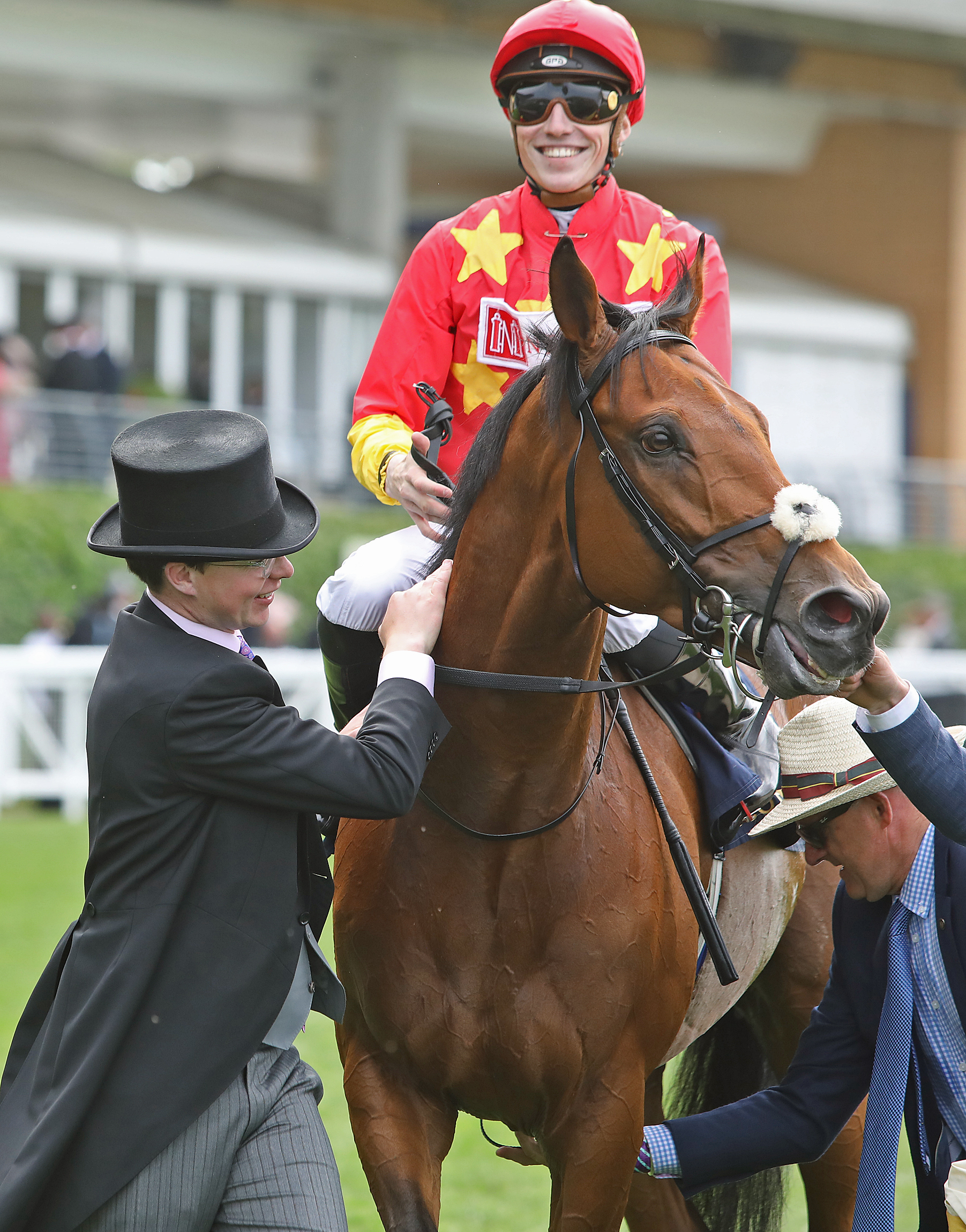Joseph O'Brien (In top hat) greets State of Rest after his Prince of Wales's win at Royal Ascot on June 15 2022