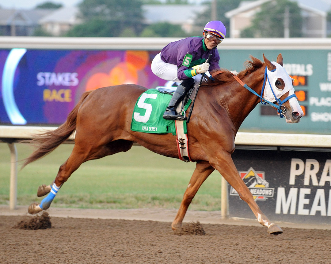 Stilleto Boy wins the 2021 Iowa Derby at Prairie Meadows