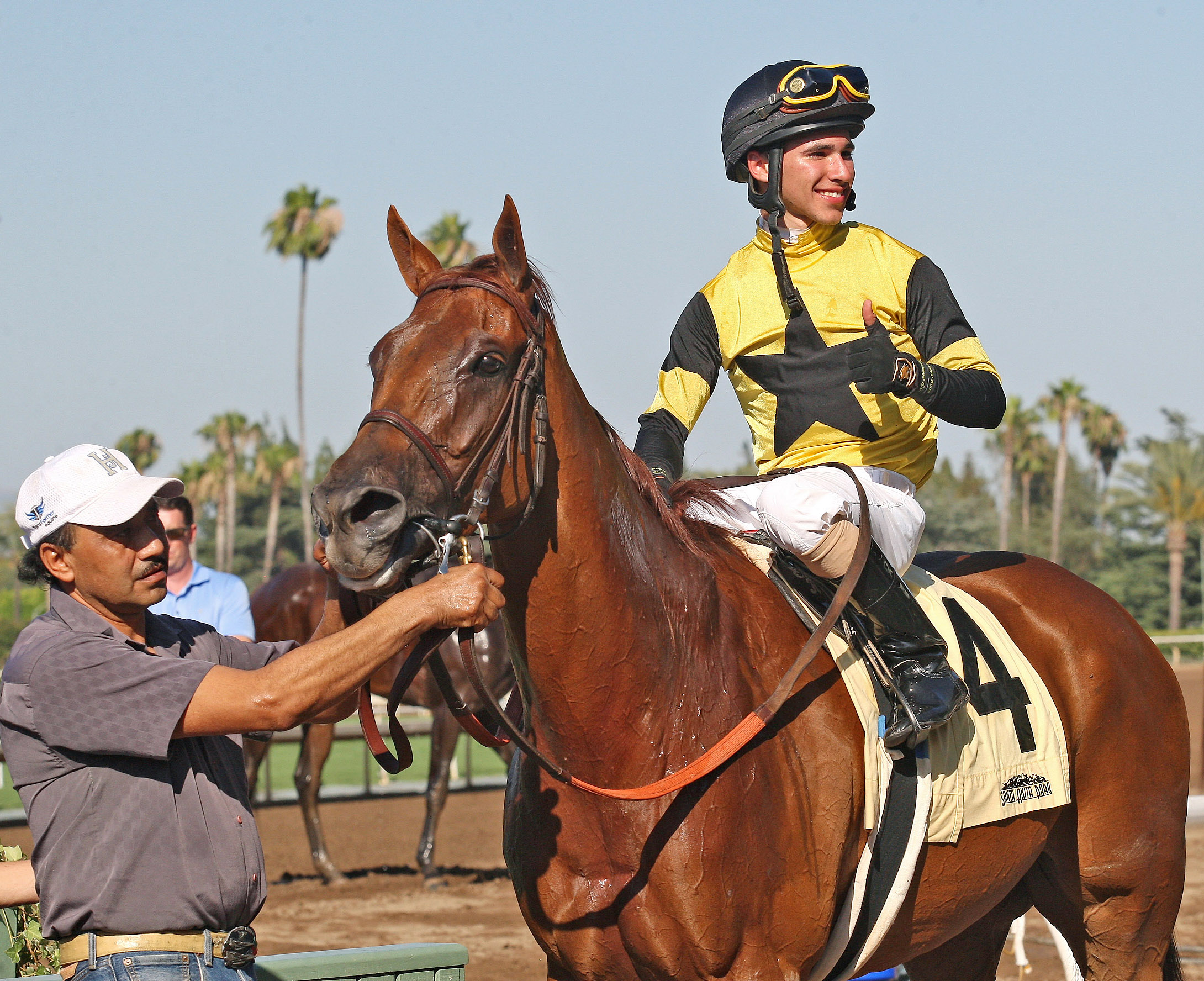 Evin Roman after winning his first stakes aboard Street Surrender