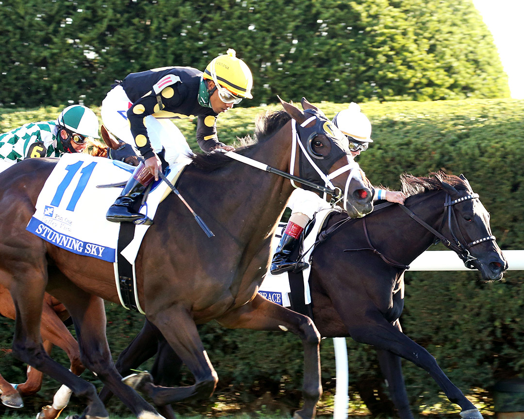 Princess Grace (right) finishes second in the Valley View Stakes at Keeneland
