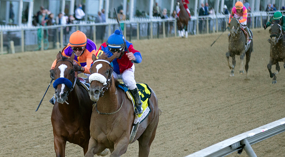 Swiss Skydiver wins the 2020 Preakness Stakes at Pimlico Race Course