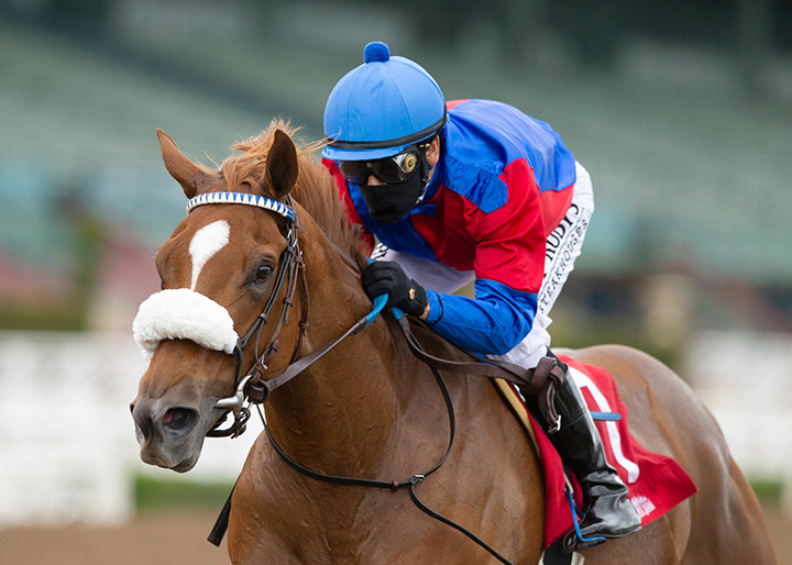 Swiss Skydiver wins the 2020 Santa Anita Oaks at Santa Anita Park