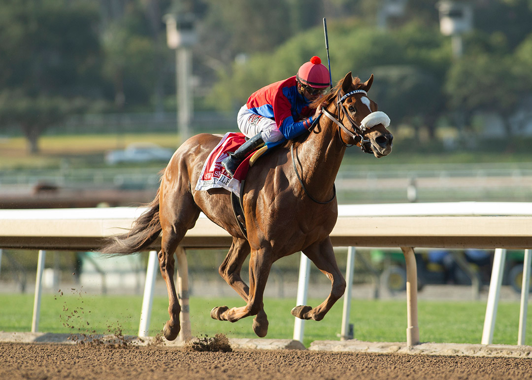 Swiss Skydiver wins the 2021 Beholder Stakes at Santa Anita