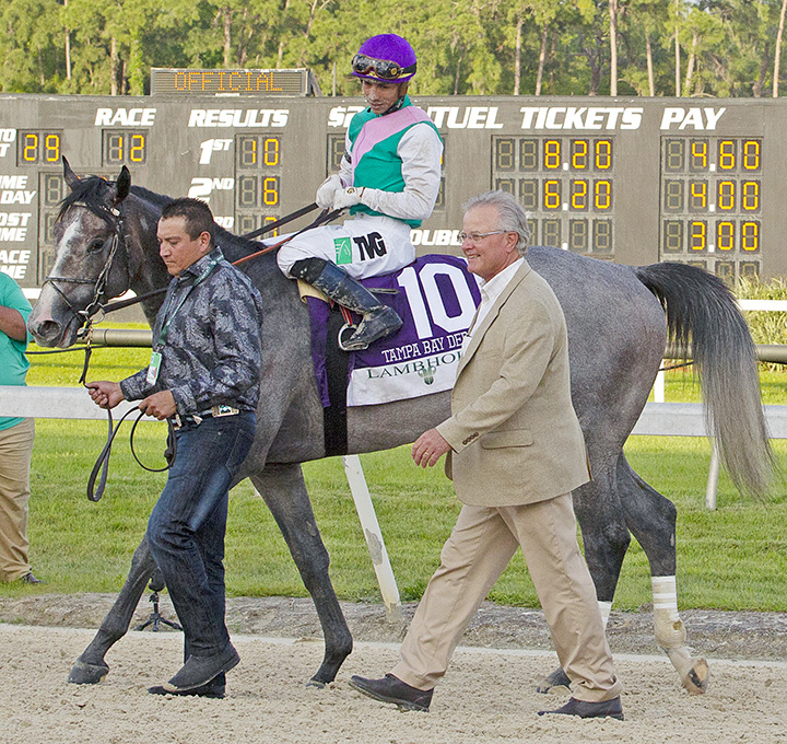 Tacitus with trainer Bill Mott after the 2019 Tampa Bay Derby