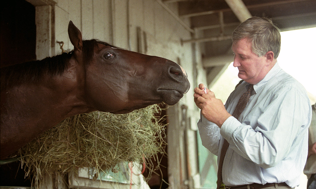 John Forbes with Tale of the Cat in August 1997 at Saratoga