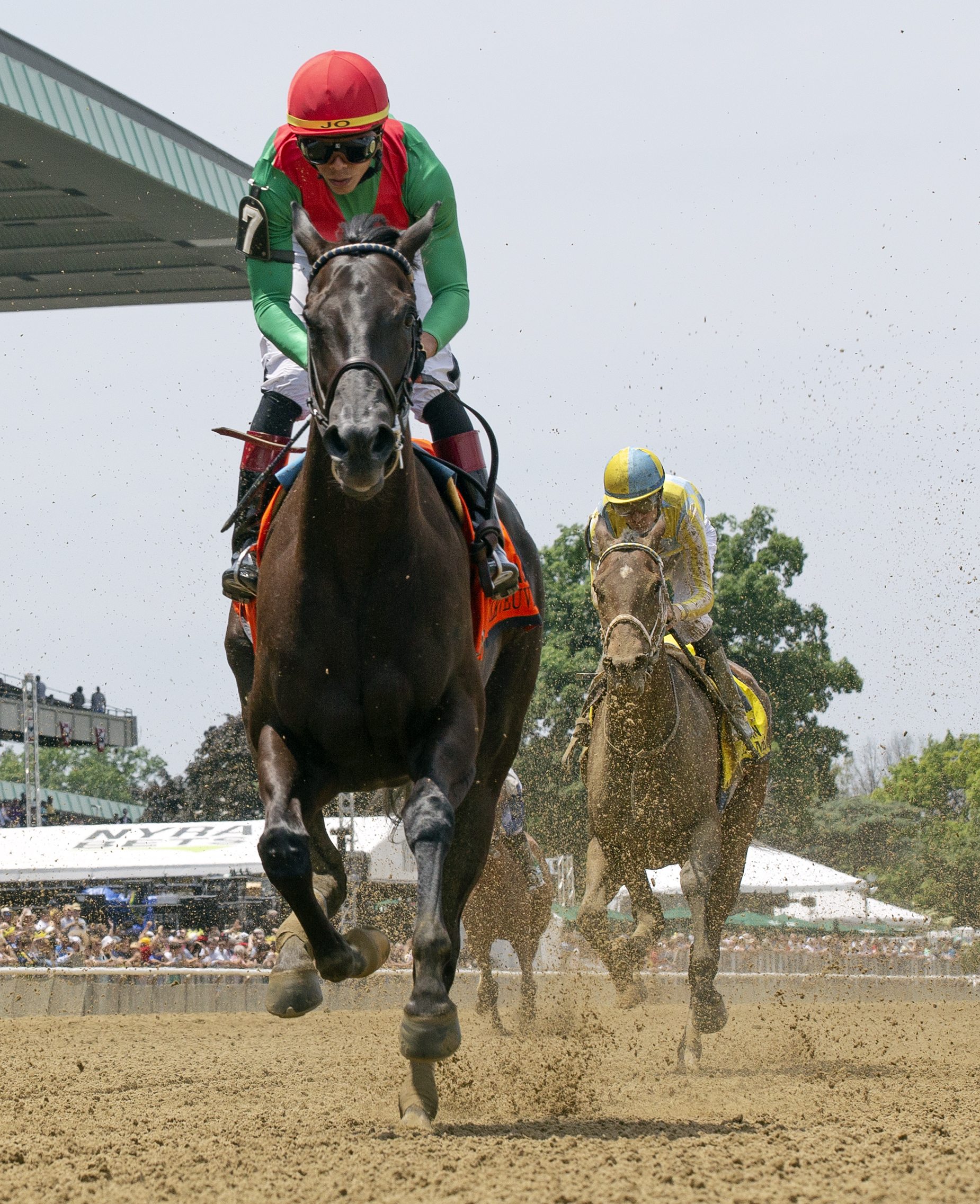Talk Veuve to Me finishes second in the 2018 Acorn Stakes