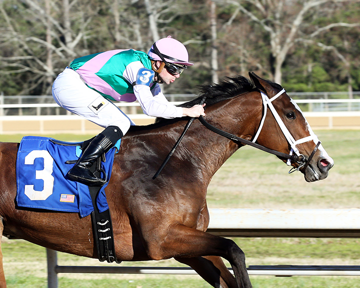 Taraz wins the 2020 Martha Washingston Stakes at Oaklawn Park