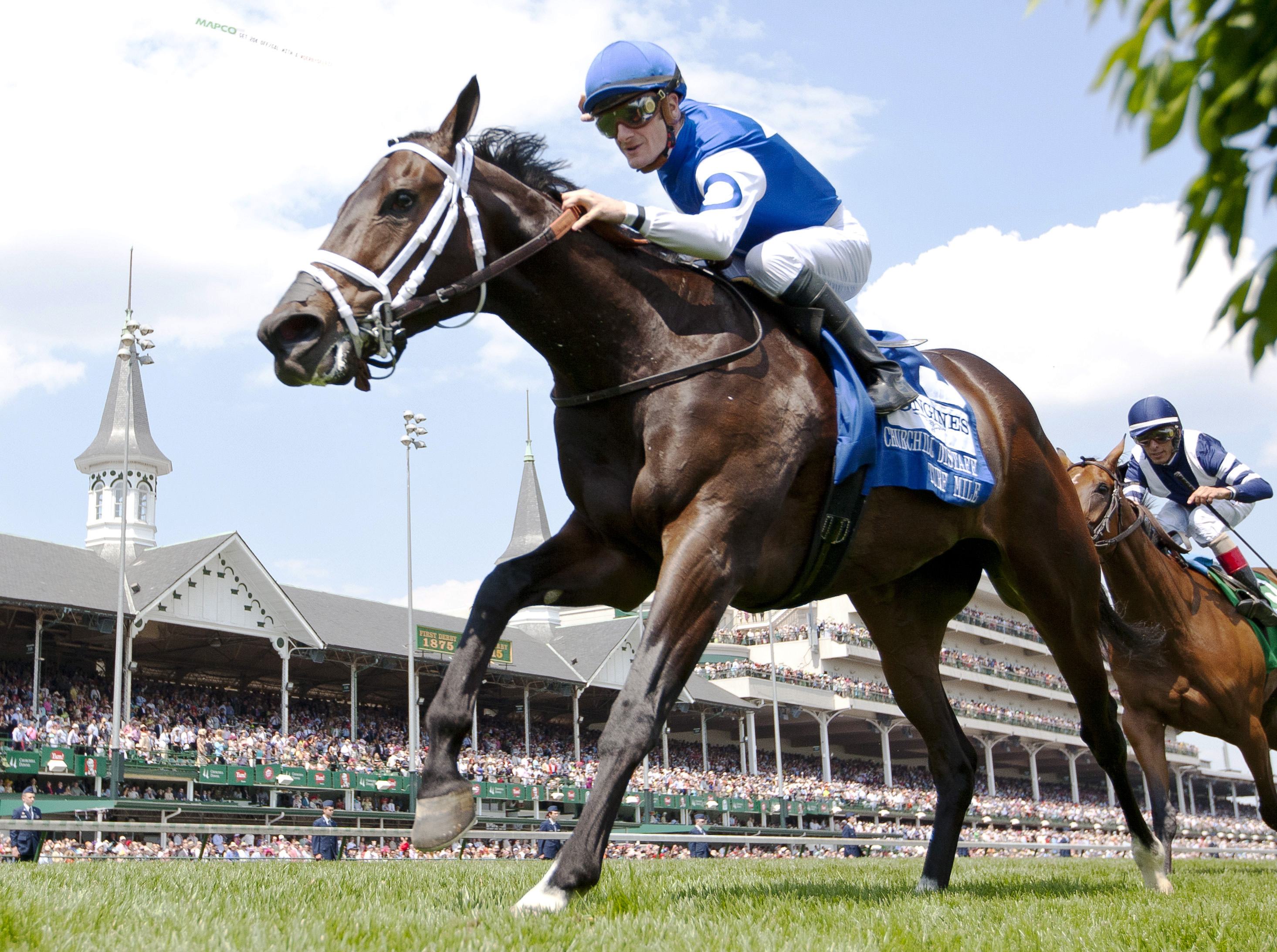 Corey Lanerie wins the Churchill Distaff Turf Mile aboard Tepin