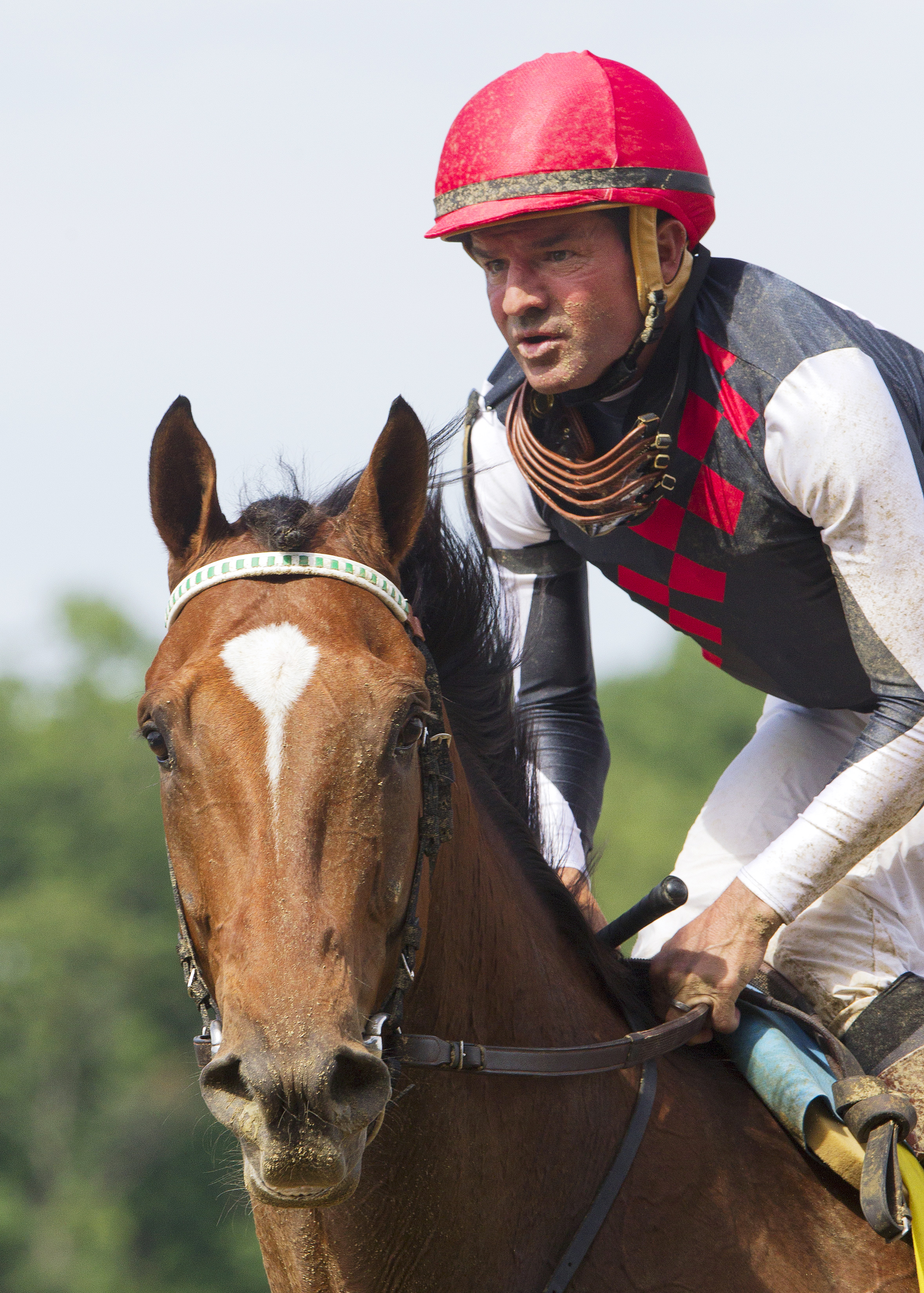 Kent Desormeaux aboard Texas Red at the Dwyer Stakes