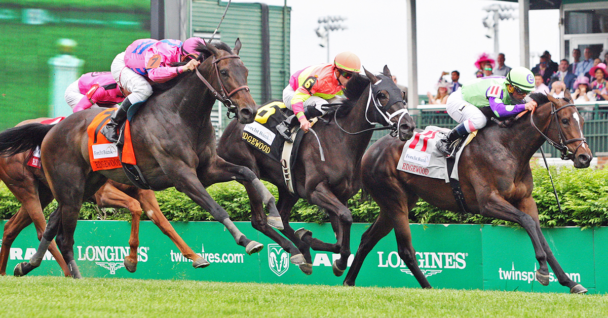 Rushing Fall finishes second in the Edgewood Stakes