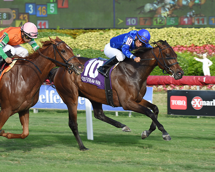 Too Charming wins the 2018 Tropical Park Oaks