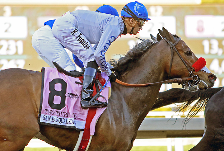 Two Thirty Five finishes second in the San Pasqual Stakes at Santa Anita