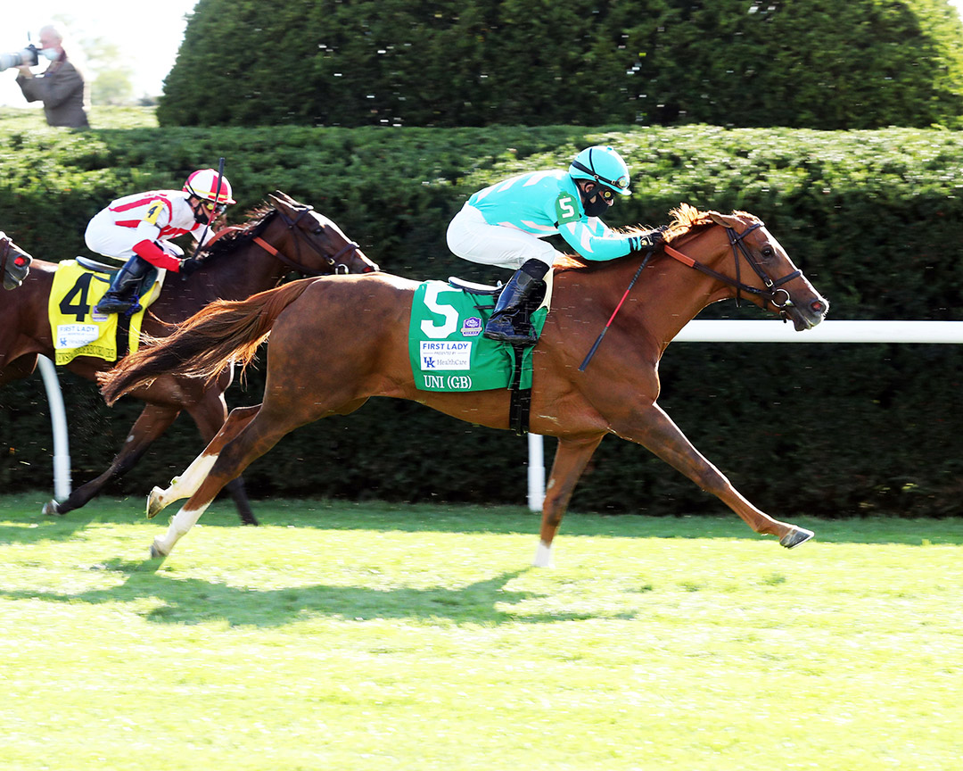 Uni wins the 2020 First Lady Stakes at Keeneland Racecourse