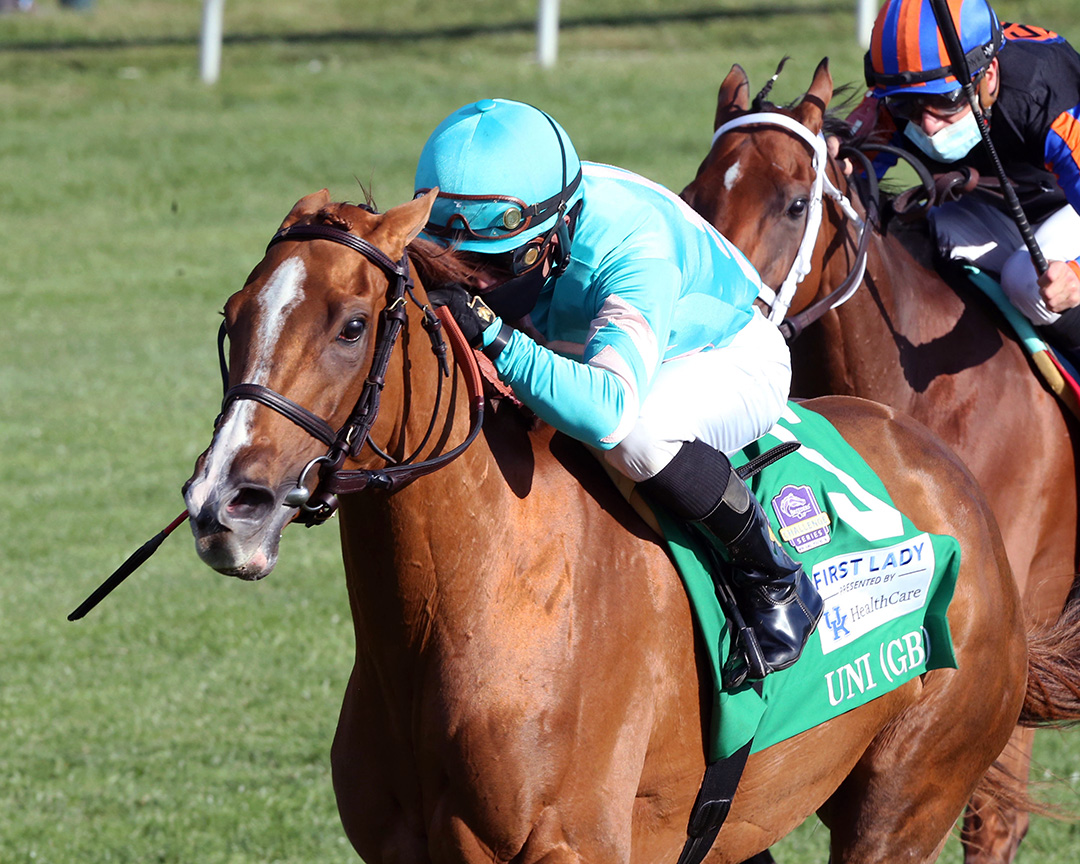 Uni wins the 2020 First Lady Stakes at Keeneland Racecourse