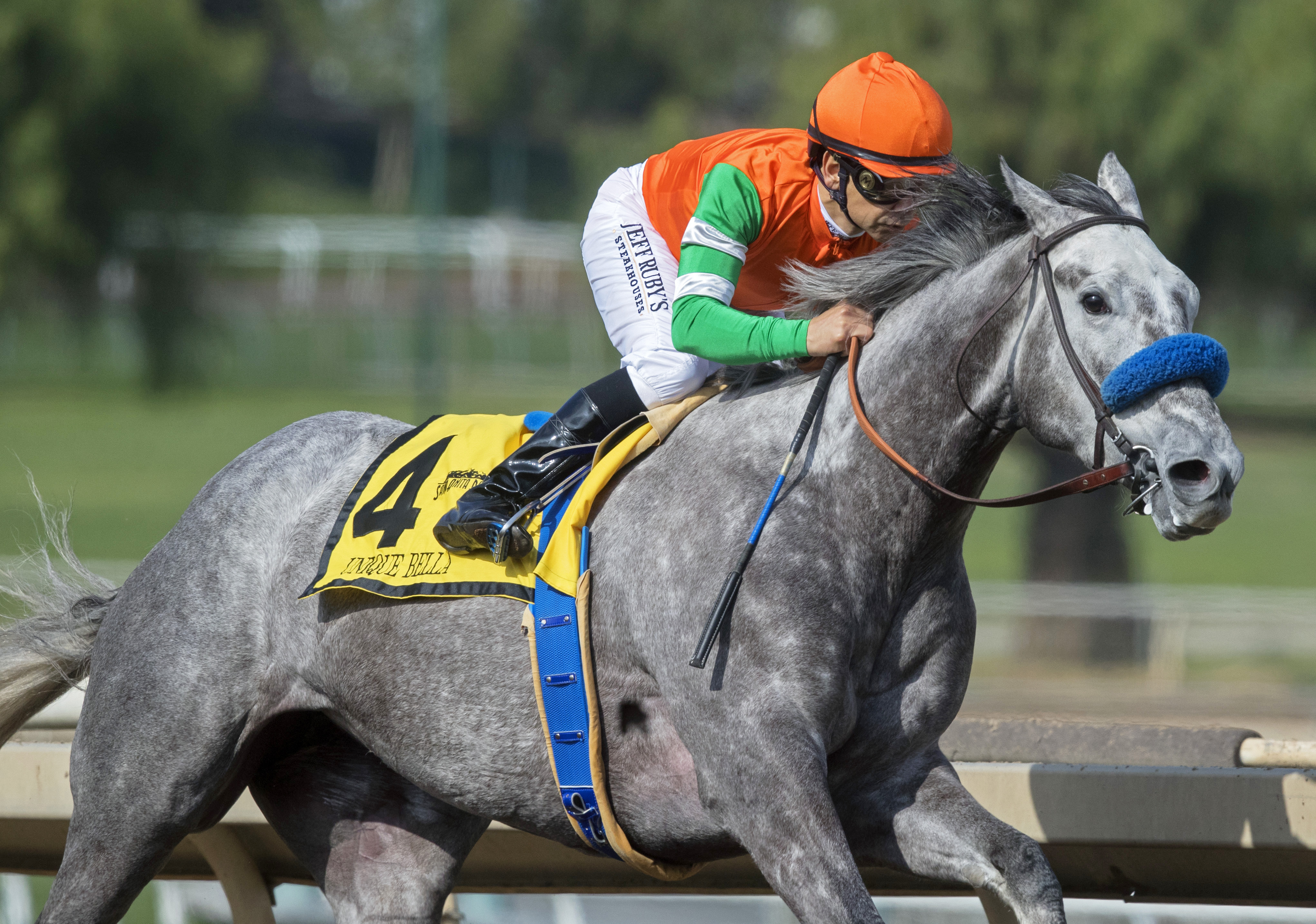 Unique Bella wins the Santa Maria Stakes
