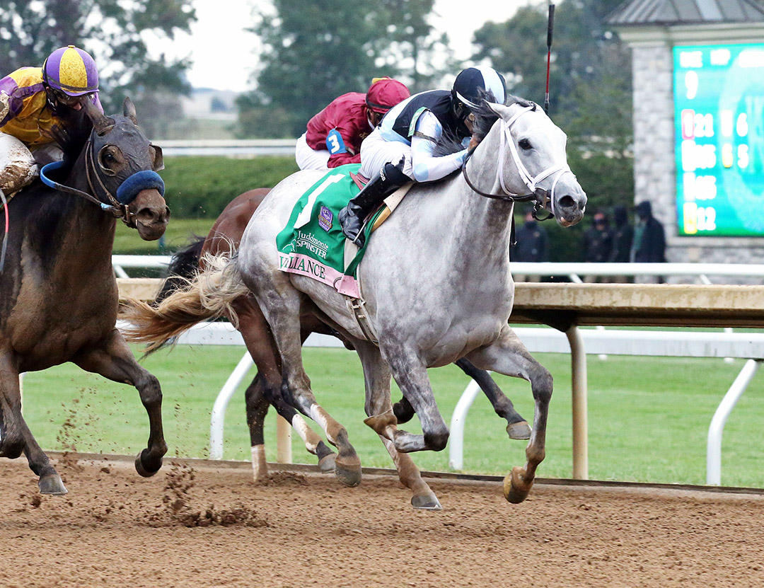 Valiance wins the 2020 Spinster Stakes at Keeneland Racecourse