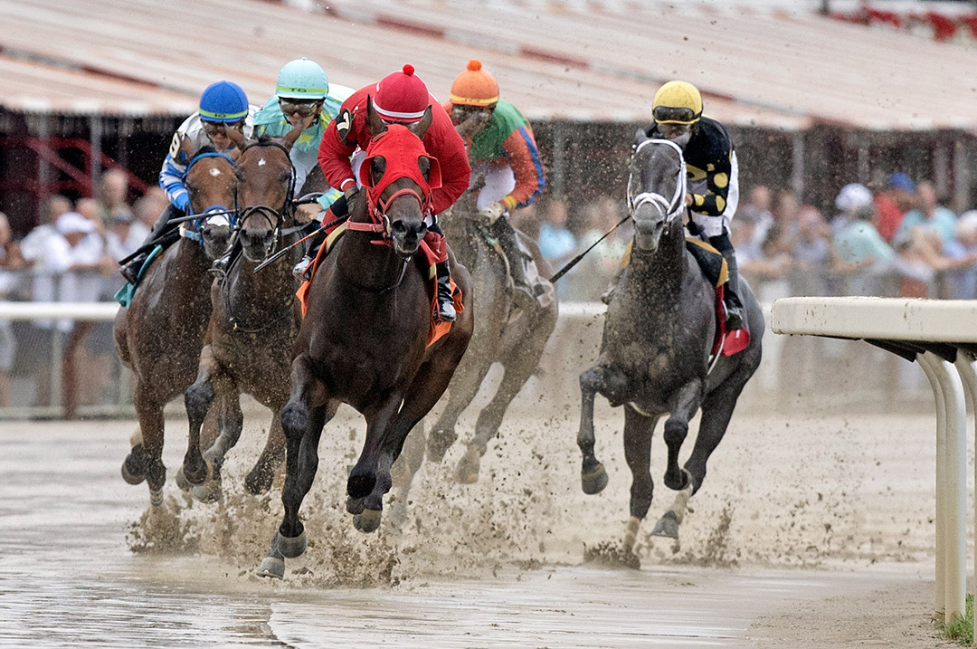 Vegas Weekend (red silks) wins an Aug. 19 claiming race at Saratoga
