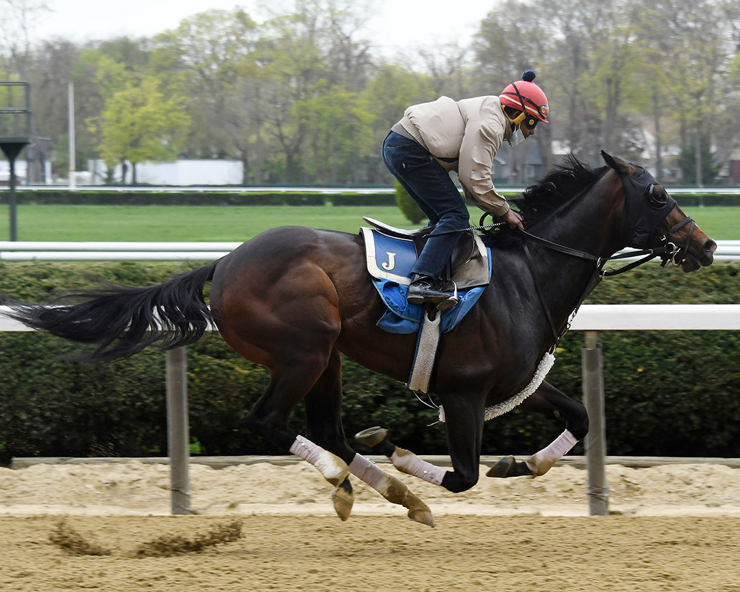 Weyburn trains at Belmont Park in April 2021