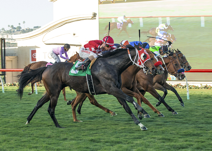 Wicked Old Fashion (far left) wins the 2019 Kathryn Crosby Stakes at Del Mar